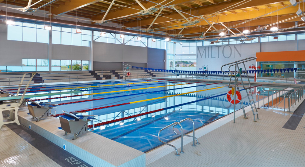 Indoor competition/lap pool at the Milton Sports Centre in Milton, Ontario